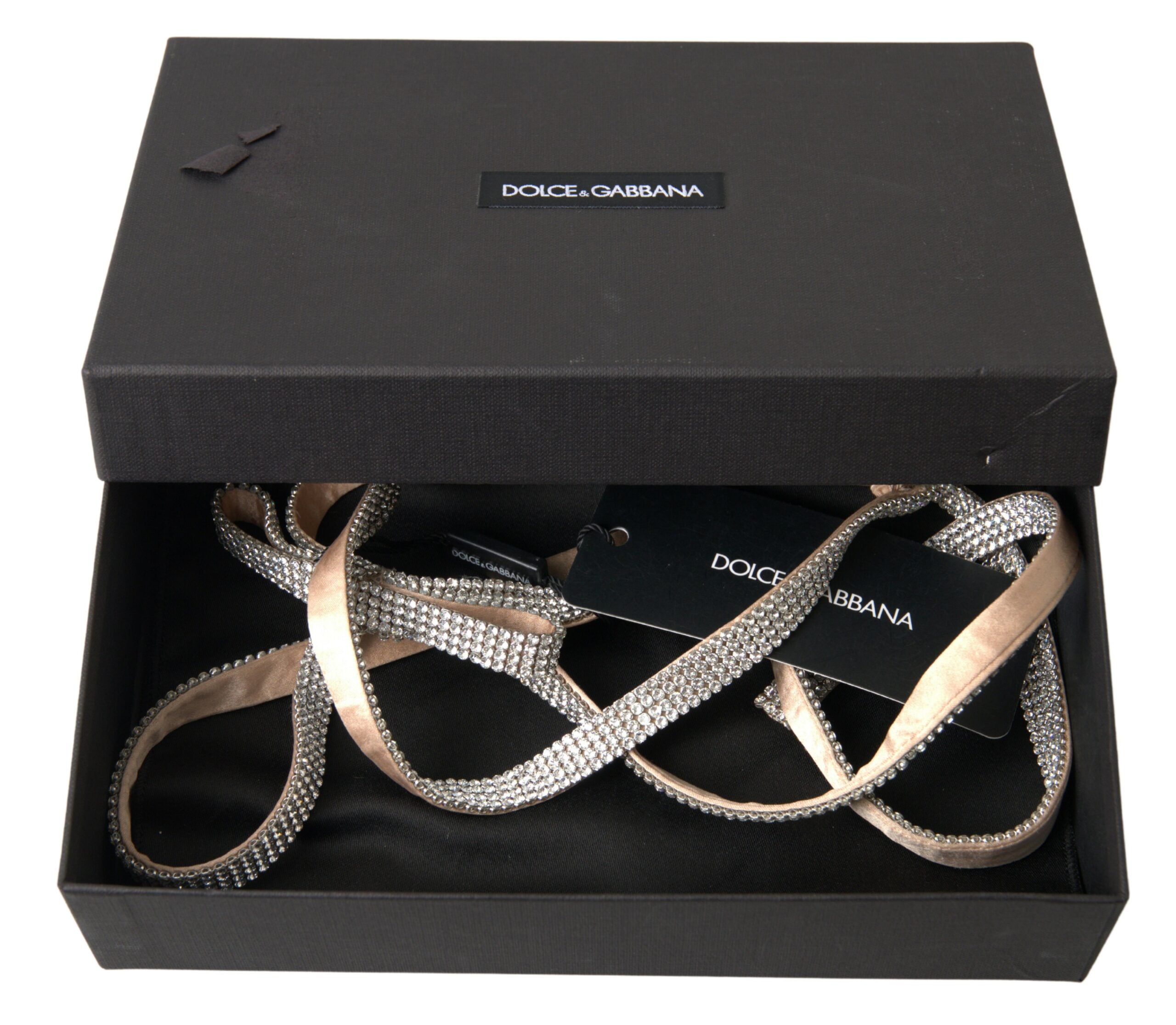 New Dolce & Gabbana Beige Silk Clear Crystal Bow Waist Belt