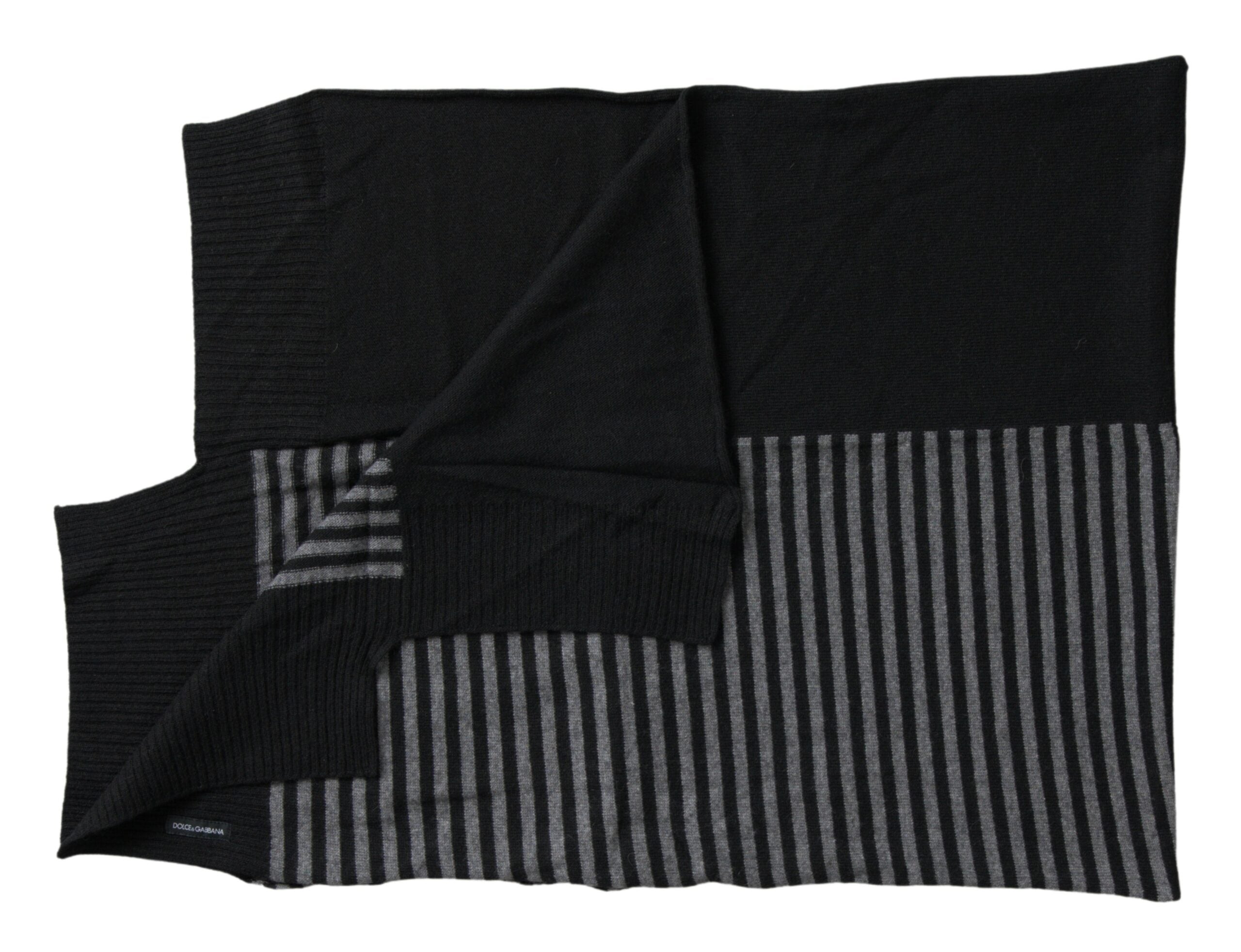 New Dolce & Gabbana Black Gray Stripe Wool Neck Wrap Shawl Scarf