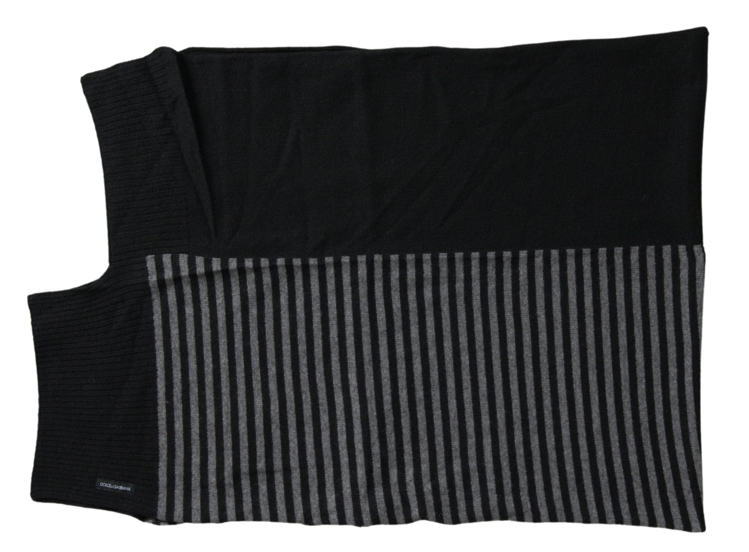 New Dolce & Gabbana Black Gray Stripe Wool Neck Wrap Shawl Scarf
