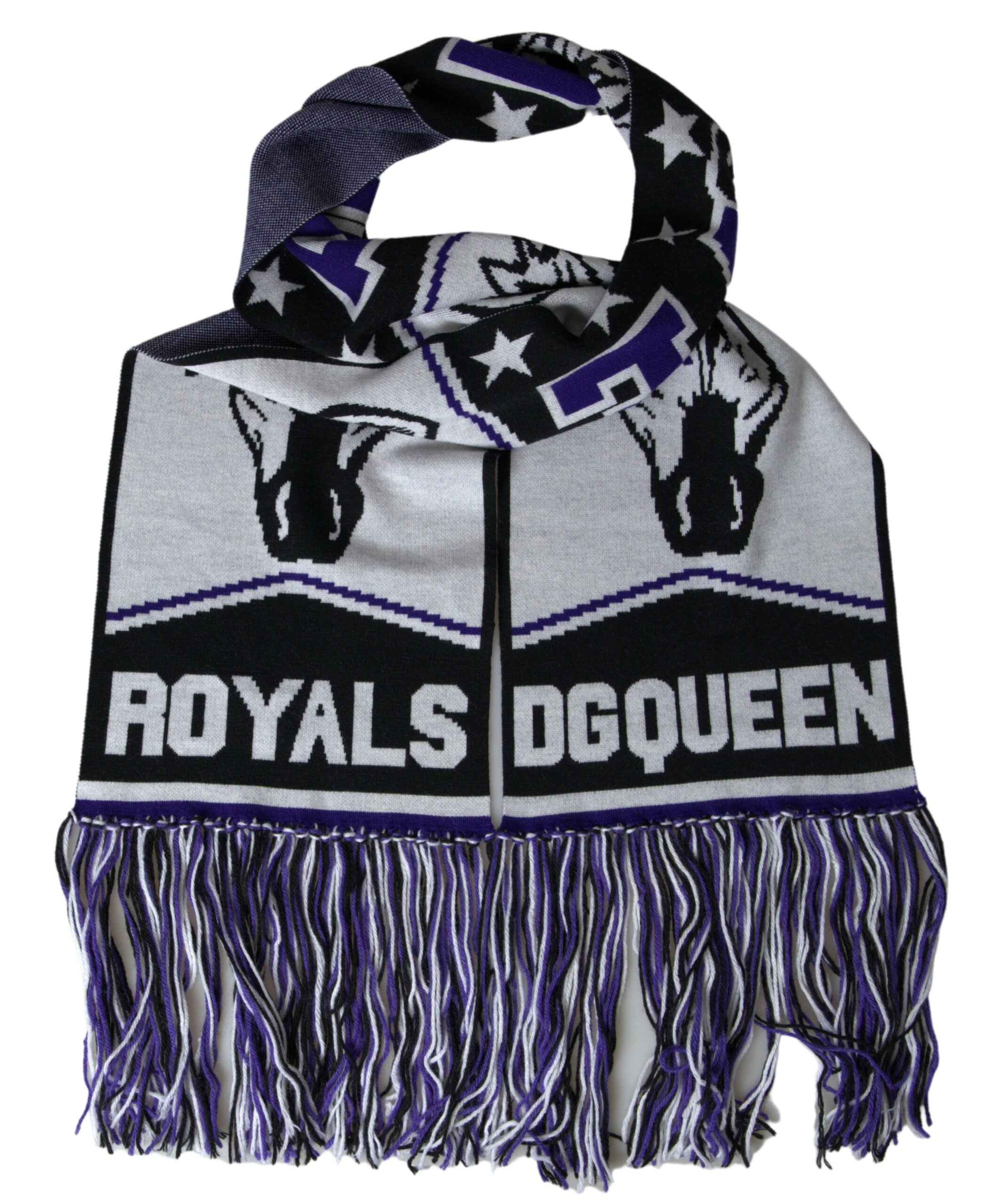 New Dolce & Gabbana Multicolor Wool DG Queen Wrap Fringe Scarf