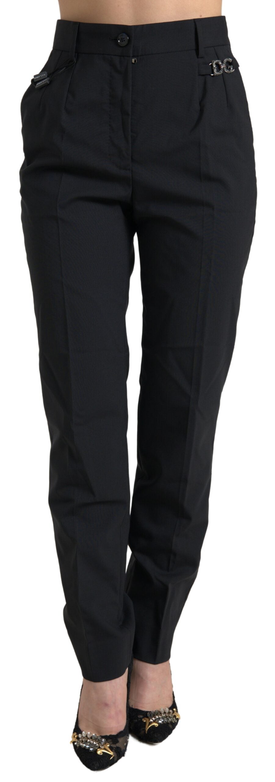 New Dolce & Gabbana Black Wool High Waist Tapered Pants