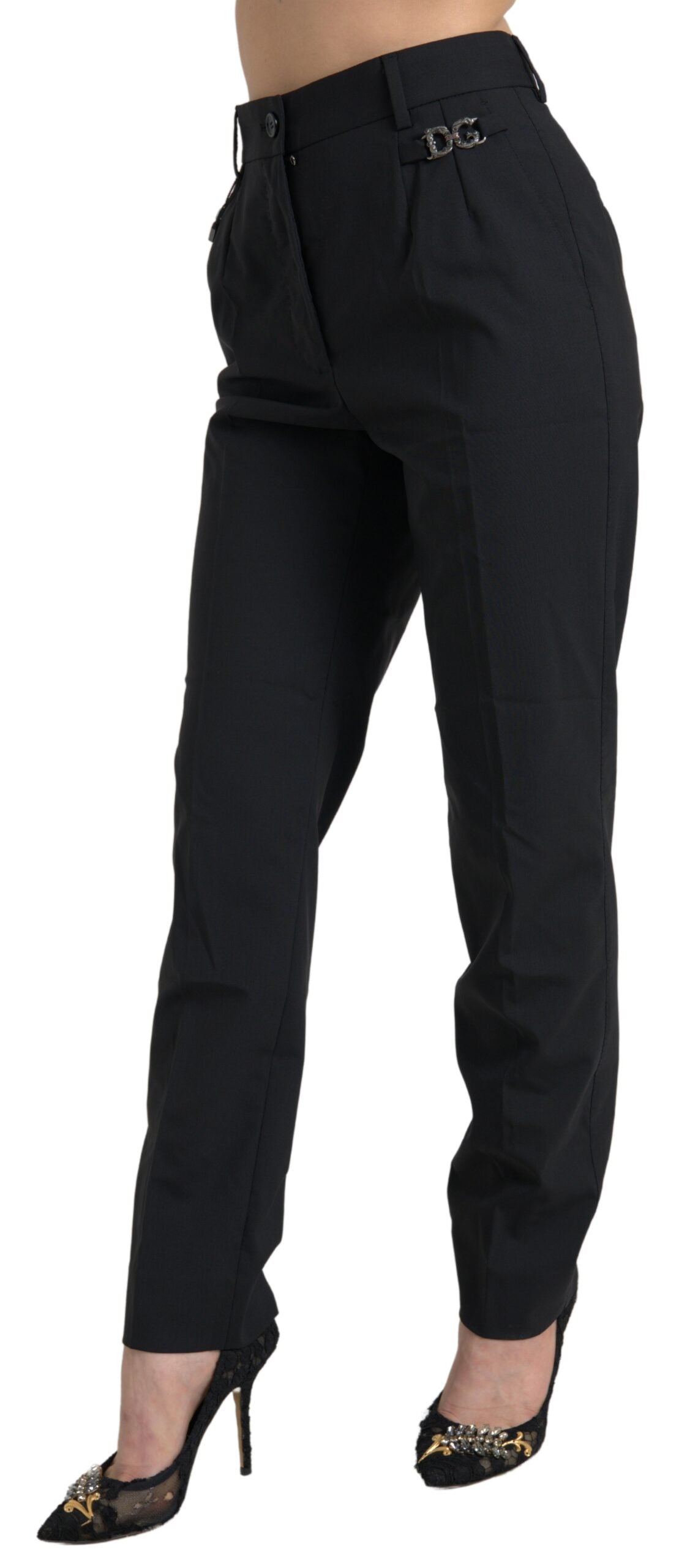 New Dolce & Gabbana Black Wool High Waist Tapered Pants