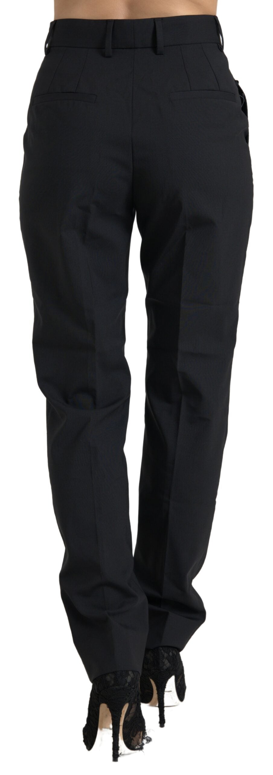 New Dolce & Gabbana Black Wool High Waist Tapered Pants