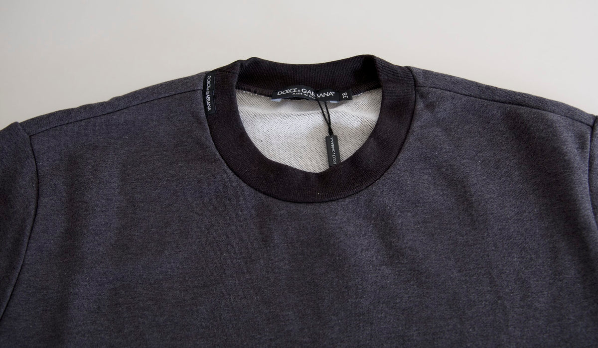 New Dolce & Gabbana Dark Gray Cotton Crew Neck Pullover Sweater