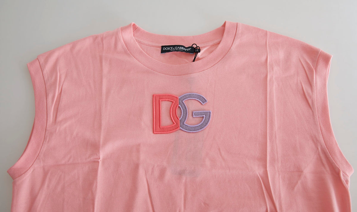 New Dolce & Gabbana Pink Cotton DG Logo Crew Neck Tank T-shirt