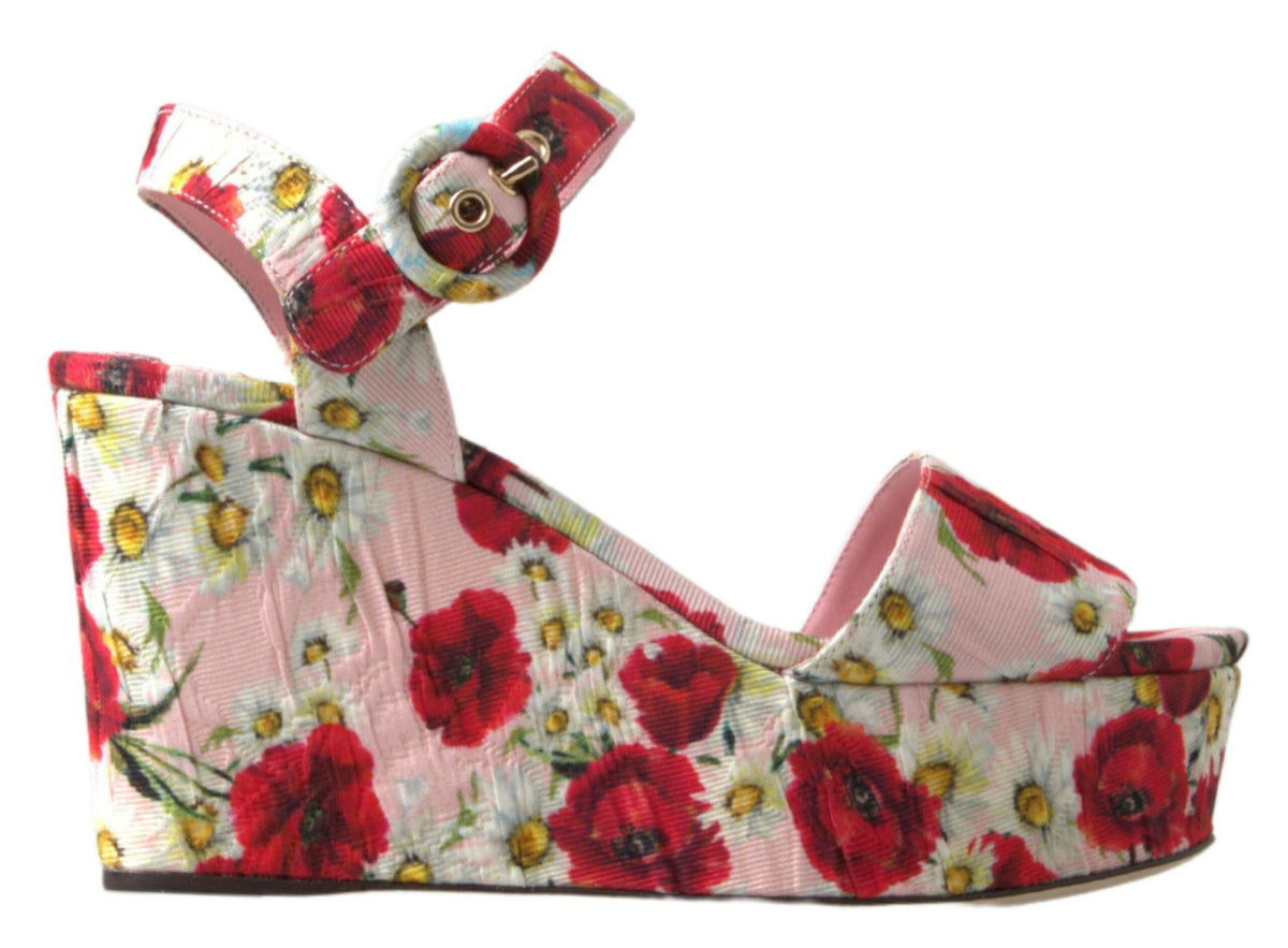 New Dolce & Gabbana Multicolor floral print Wedges Floral Ankle Strap Sandals