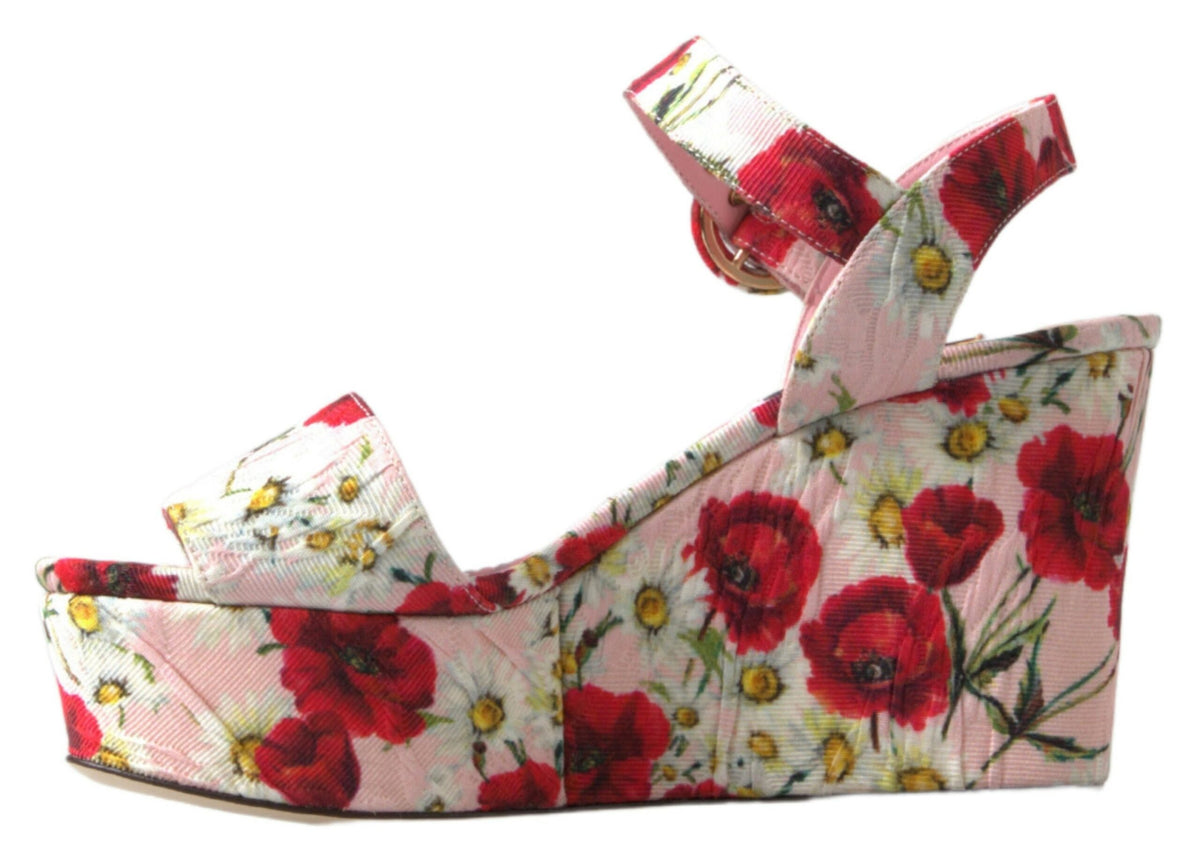 New Dolce & Gabbana Multicolor floral print Wedges Floral Ankle Strap Sandals