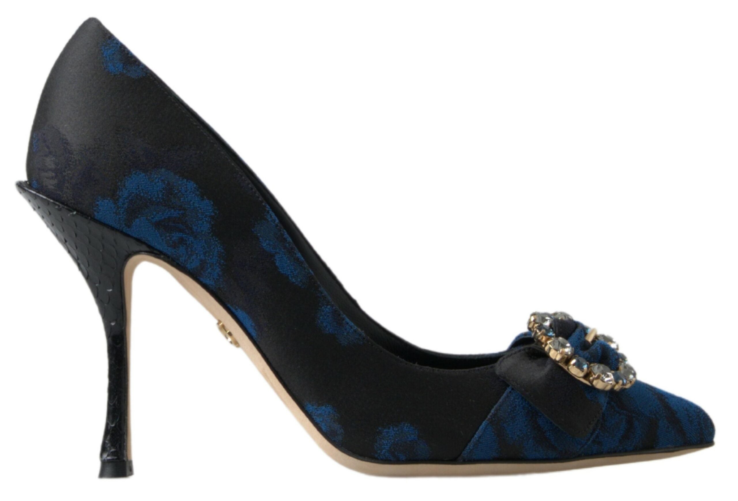 New Dolce & Gabbana Blue Floral Ayers Crystal Pumps Shoes