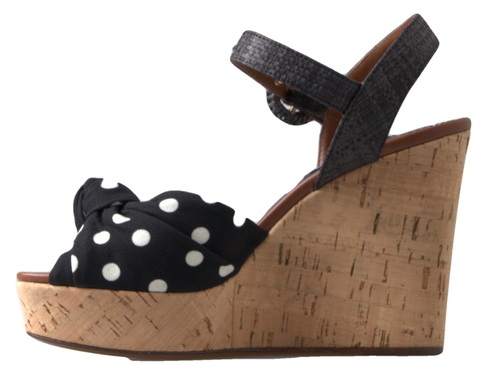 New Dolce & Gabbana Black Wedges Polka Dotted Ankle Strap Shoes Sandals