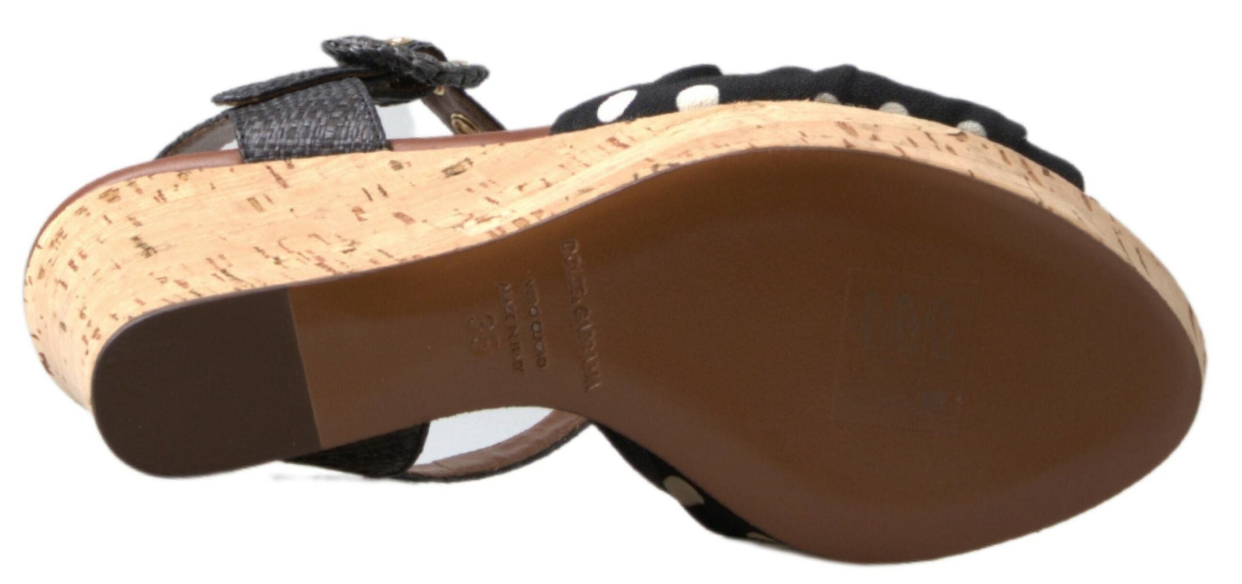 New Dolce & Gabbana Black Wedges Polka Dotted Ankle Strap Shoes Sandals