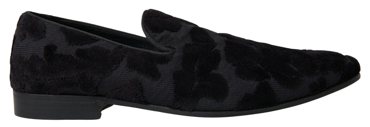 New Dolce & Gabbana Black Brocade Loafers Formal Shoes