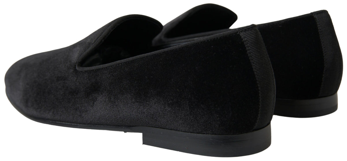New Dolce & Gabbana Black Velvet Loafers Formal Shoes