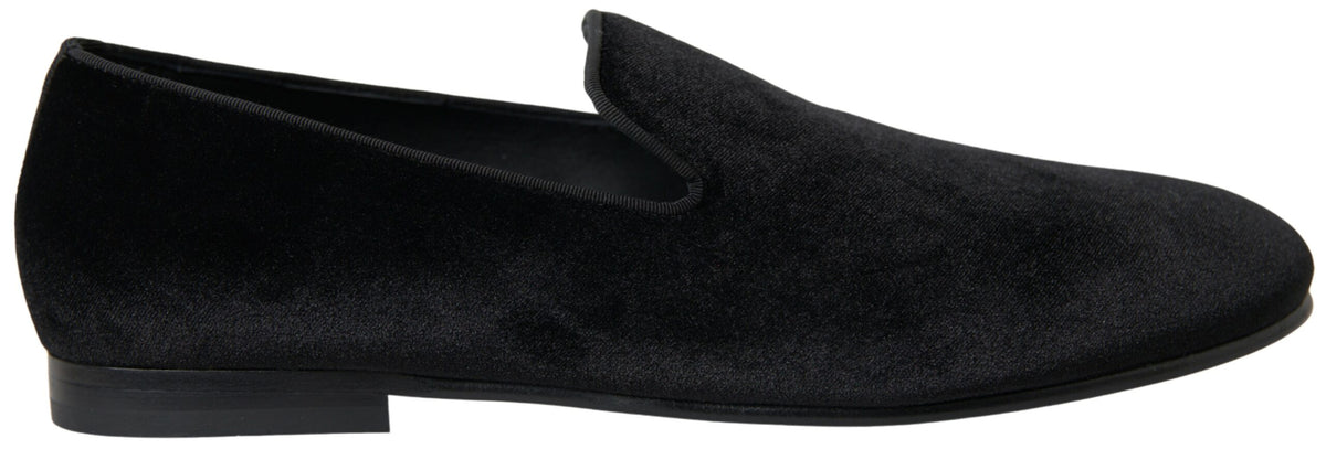 New Dolce & Gabbana Black Velvet Loafers Formal Shoes
