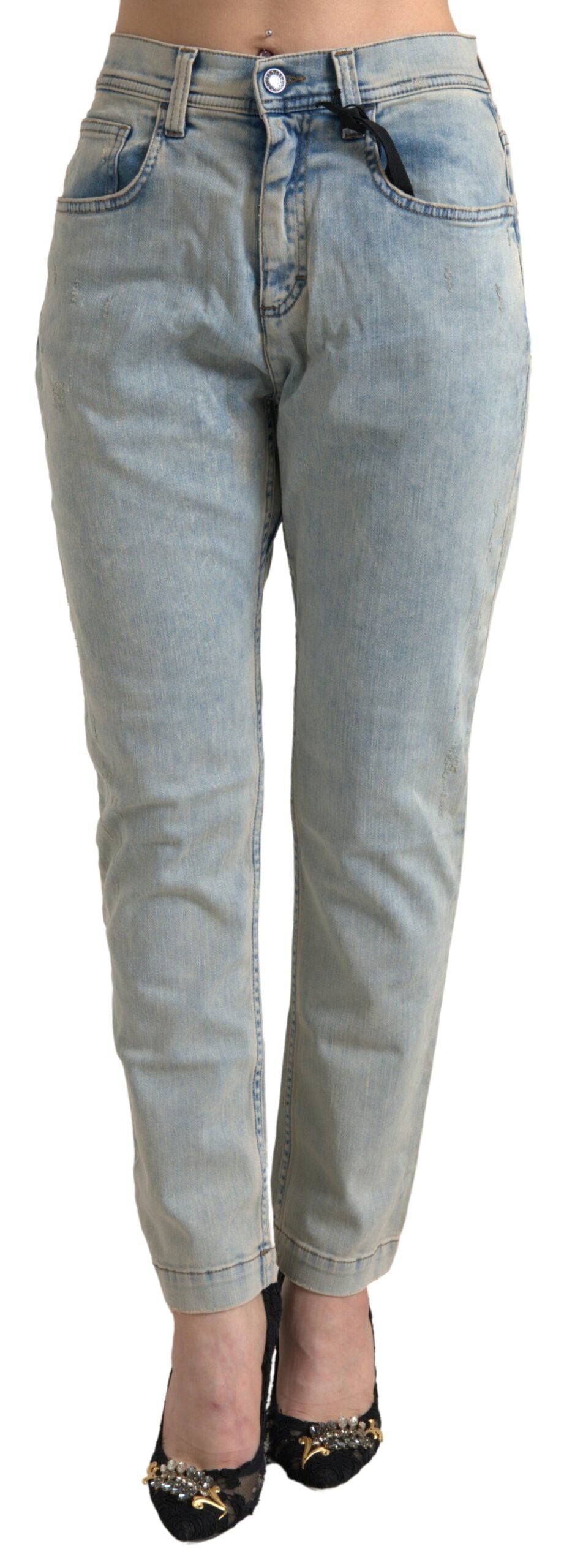 New Dolce & Gabbana Blue Washed Cotton Mid Waist Skinny Jeans