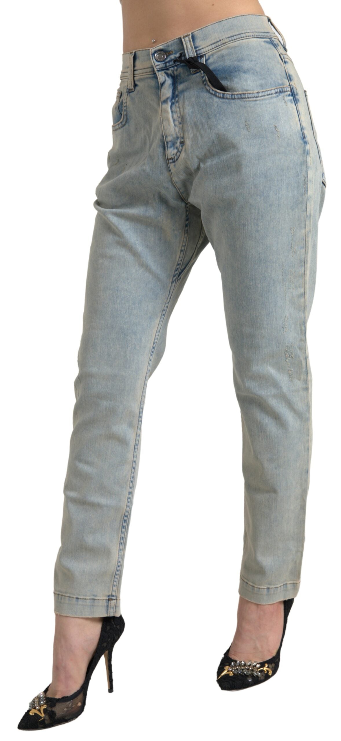 New Dolce & Gabbana Blue Washed Cotton Mid Waist Skinny Jeans