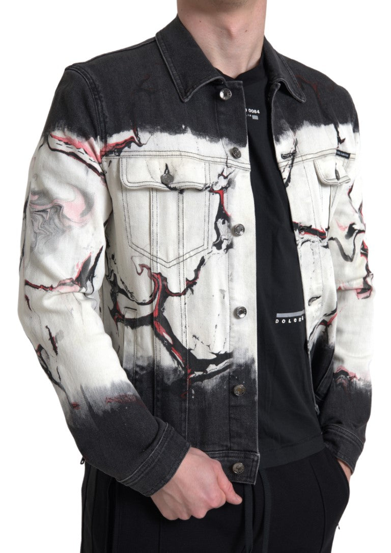 New Dolce & Gabbana Multicolor Cotton Collared Denim Jacket
