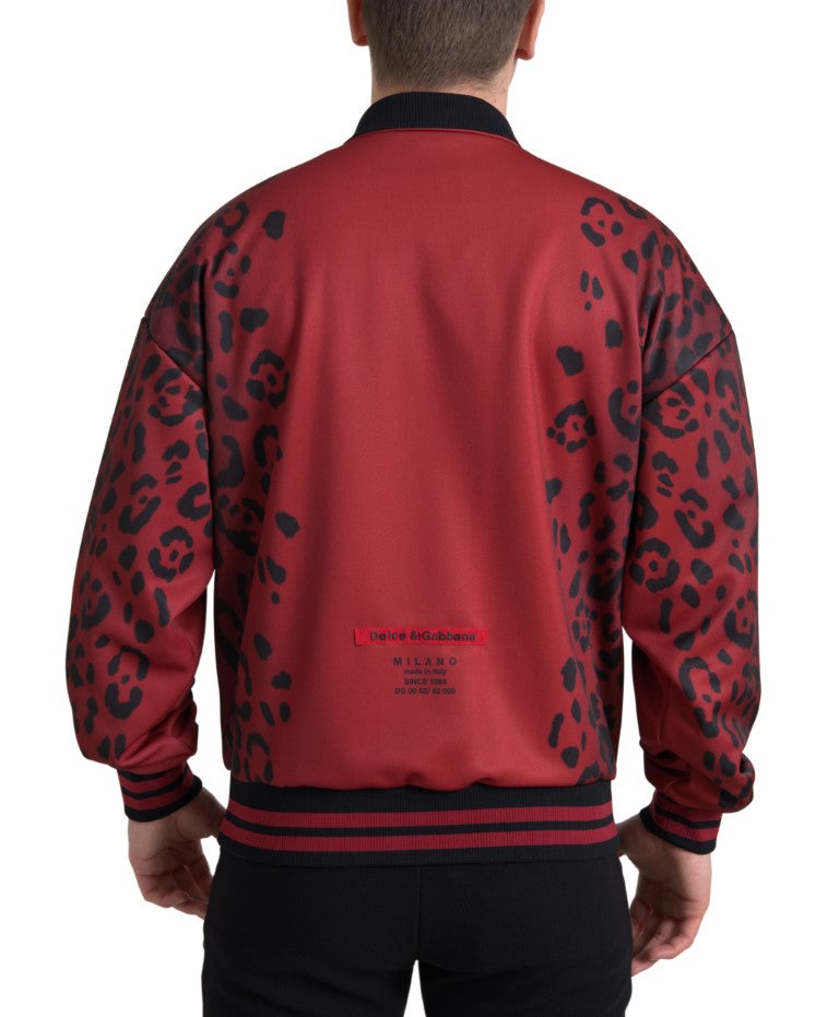 New Dolce & Gabbana Red Leopard Polyester Bomber Full Zip Jacket