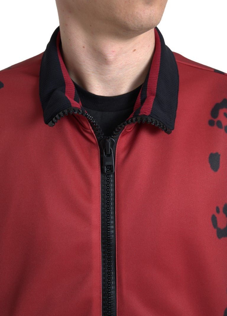New Dolce & Gabbana Red Leopard Bomber Full Zip Jacket