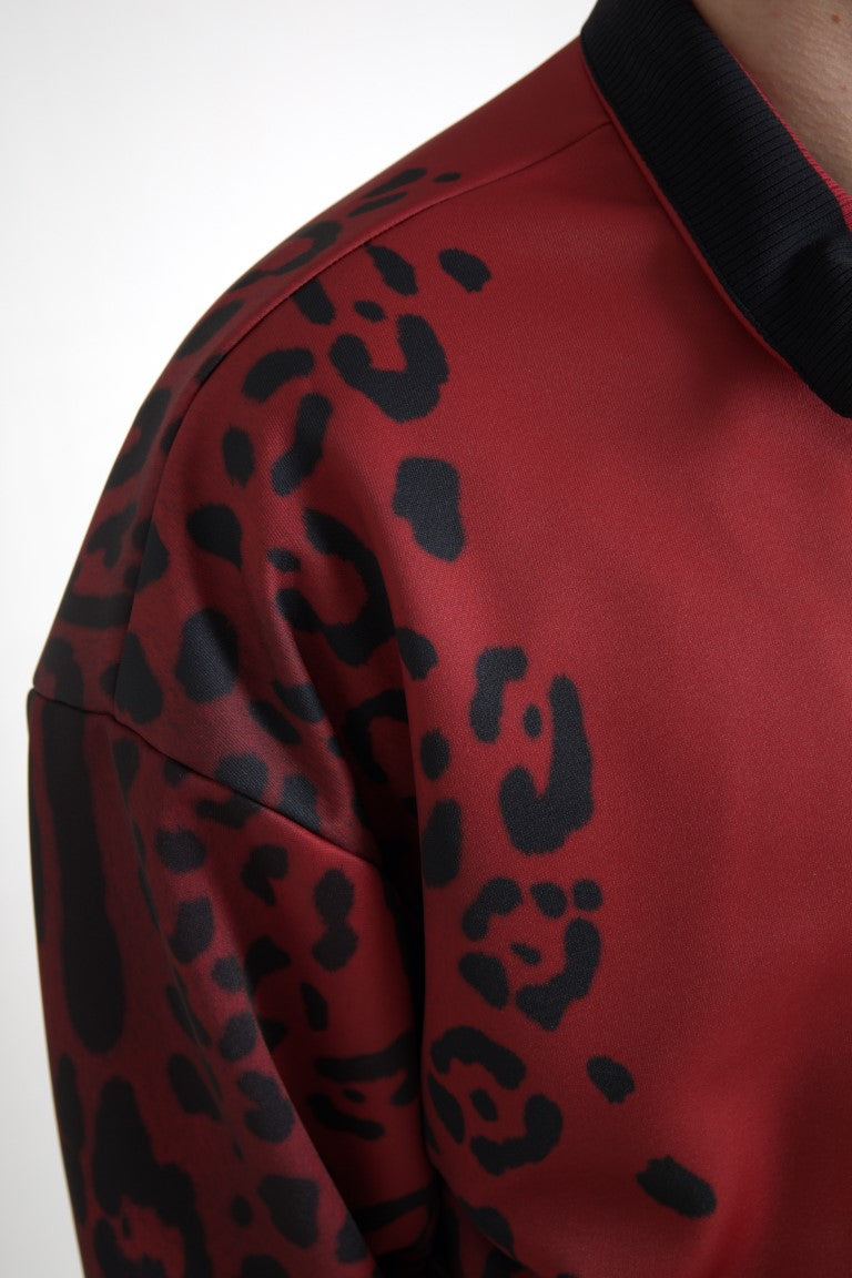 New Dolce & Gabbana Red Leopard Bomber Full Zip Jacket