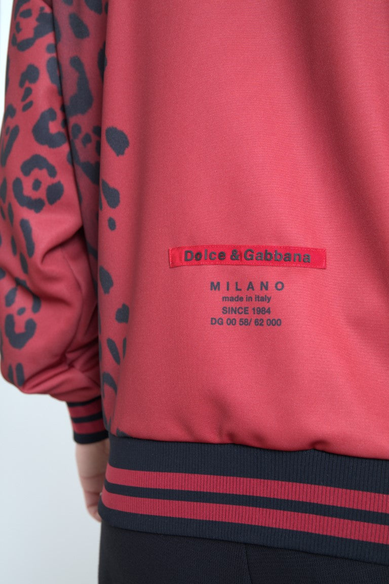 New Dolce & Gabbana Red Leopard Bomber Full Zip Jacket