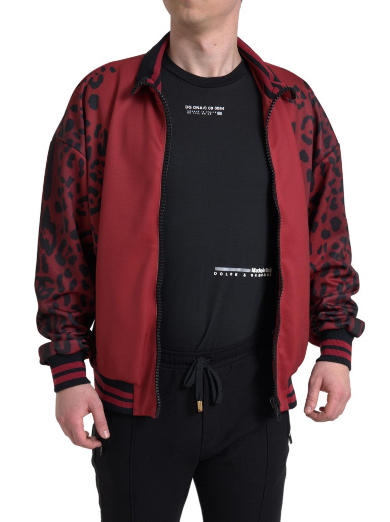 New Dolce & Gabbana Red Leopard Bomber Full Zip Jacket