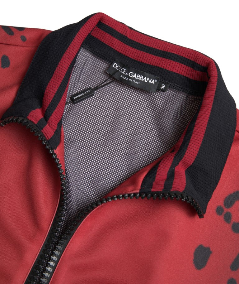 New Dolce & Gabbana Red Leopard Bomber Full Zip Jacket