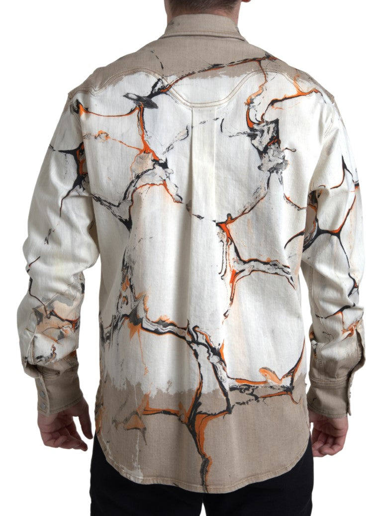 New Dolce & Gabbana Multicolor Cotton Collared Denim Shirt
