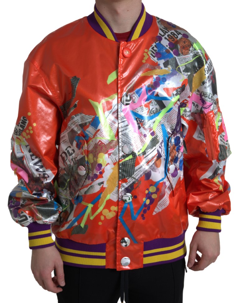 New Dolce & Gabbana Orange Polyester Button Blouson Jacket
