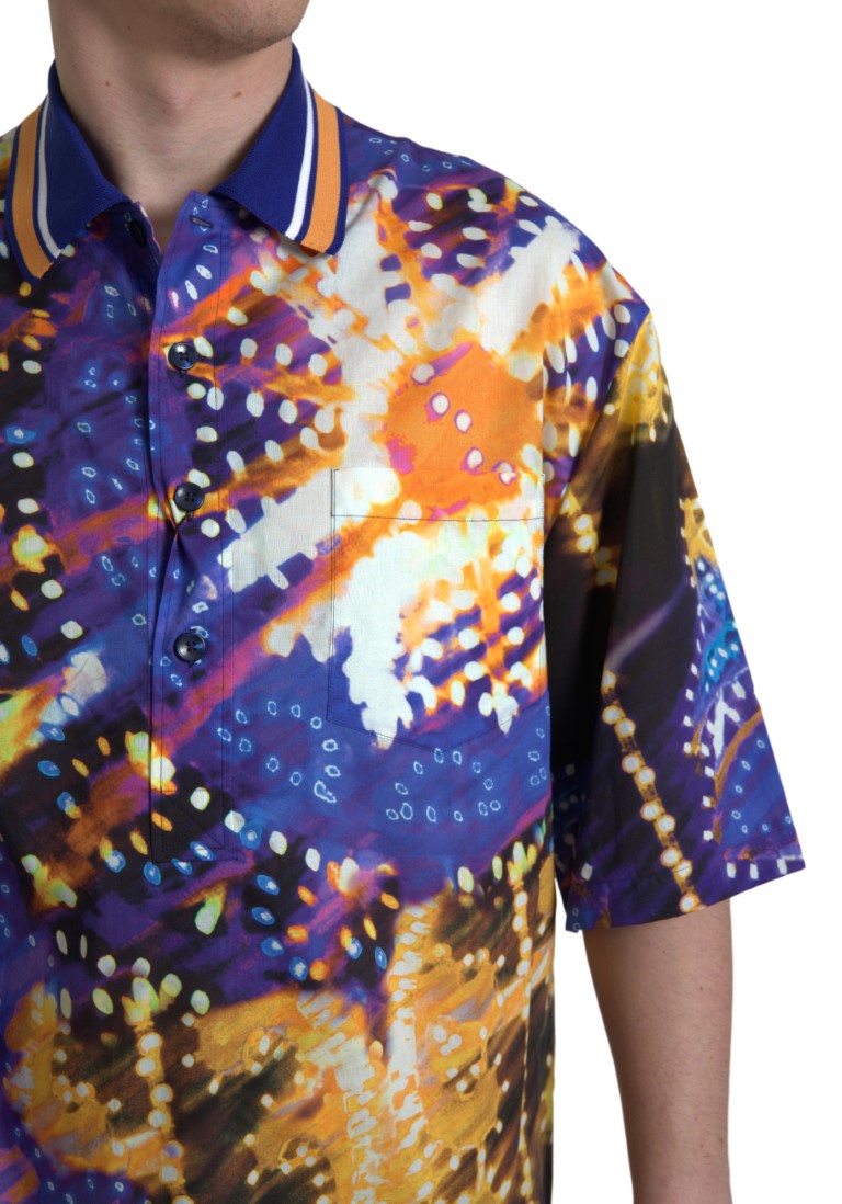 New Dolce & Gabbana Luminaire Print Cotton Polo Top Men Shirt