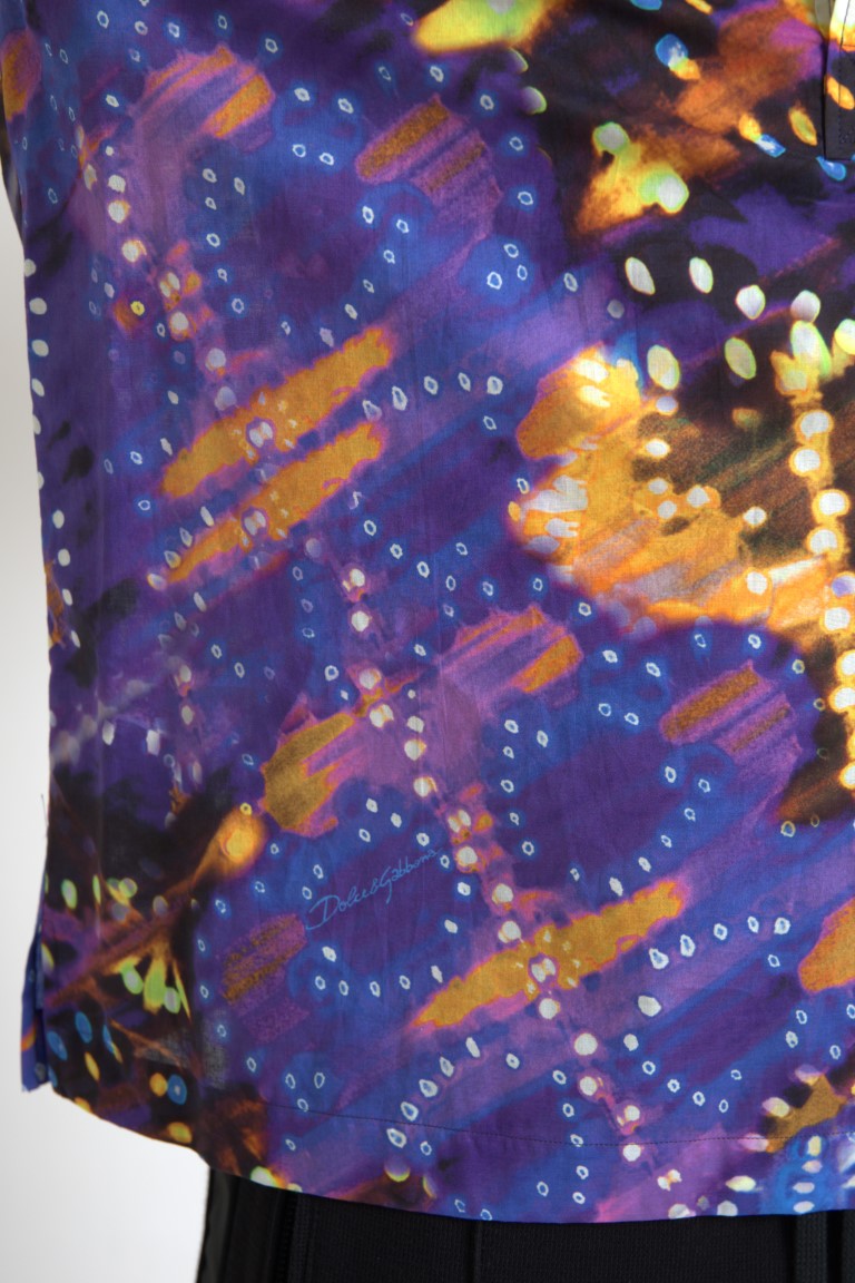 New Dolce & Gabbana Luminaire Print Cotton Polo Top Men Shirt