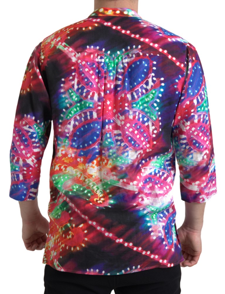 New Dolce & Gabbana Luminarie Print Linen Shirt