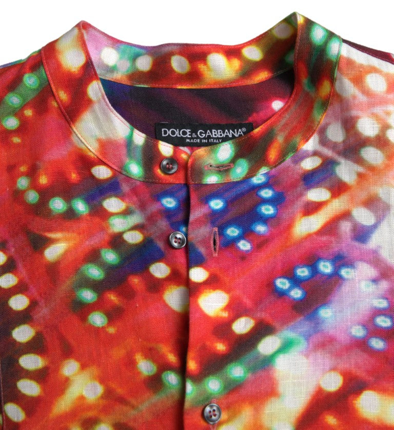 New Dolce & Gabbana Multicolor Luminarie Print Linen Shirt