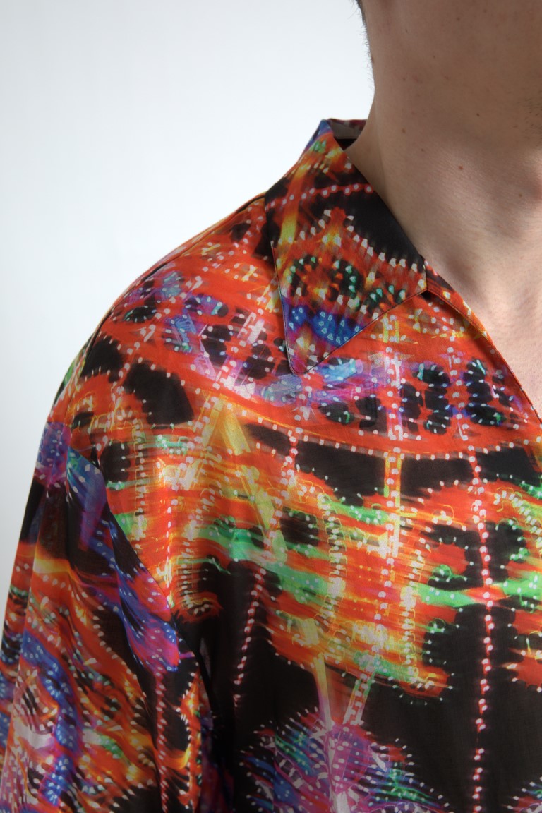 New Dolce & Gabbana Multicolor Luminarie Print Men Cotton Shirt