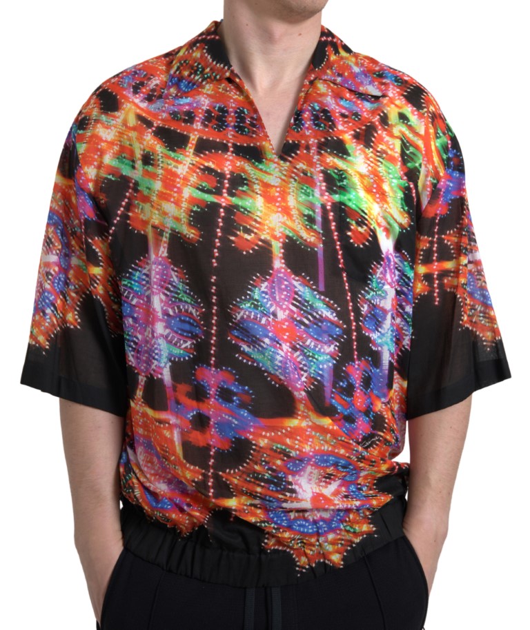 New Dolce & Gabbana Multicolor Luminarie Print Men Cotton Shirt