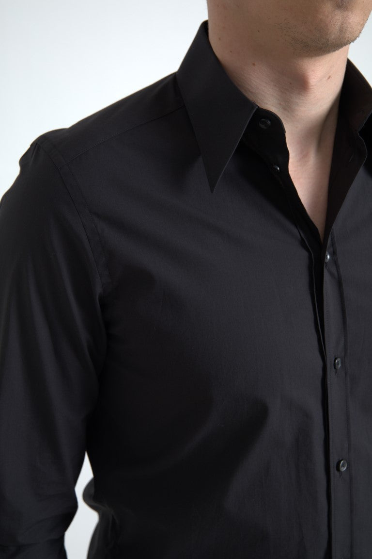 New Dolce & Gabbana Black Cotton Men Long Sleeves MARTINI Shirt