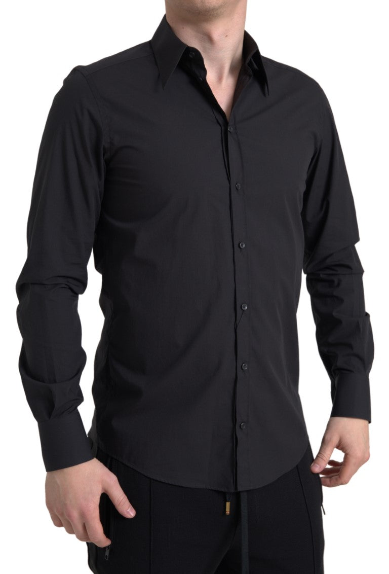 New Dolce & Gabbana Black Cotton Men Long Sleeves MARTINI Shirt