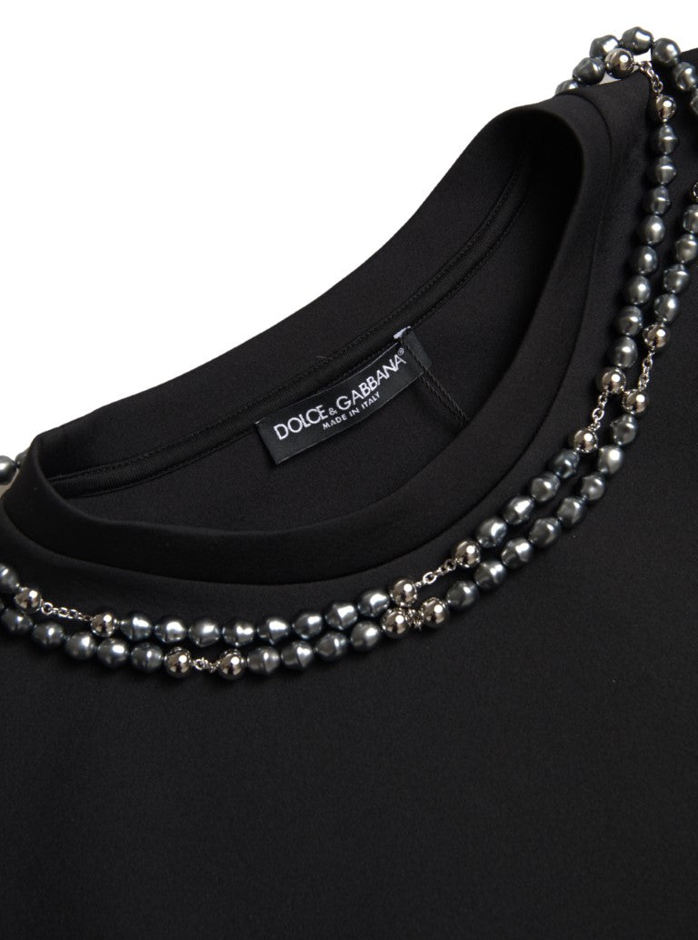 New Dolce & Gabbana Black Necklace Embellished T-shirt
