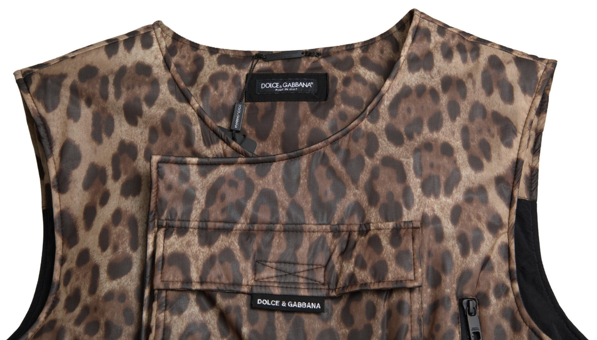 New Dolce & Gabbana Brown Leopard Silk Sleeveless Sportswear