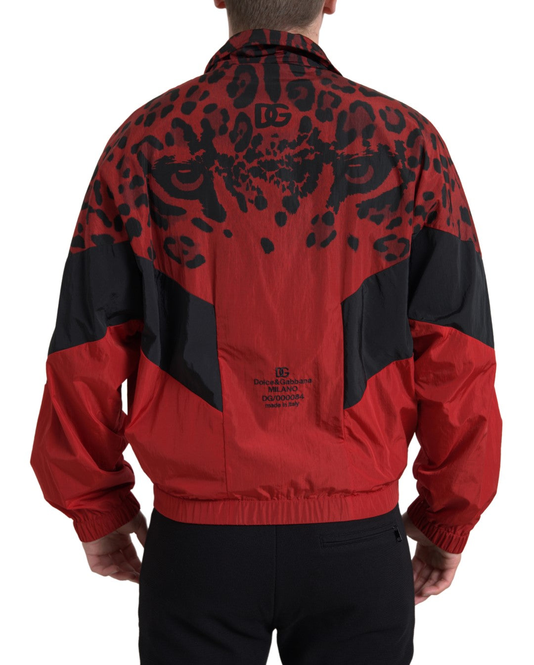 New Dolce & Gabbana Red Leopard Nylon Full Zip Sweater