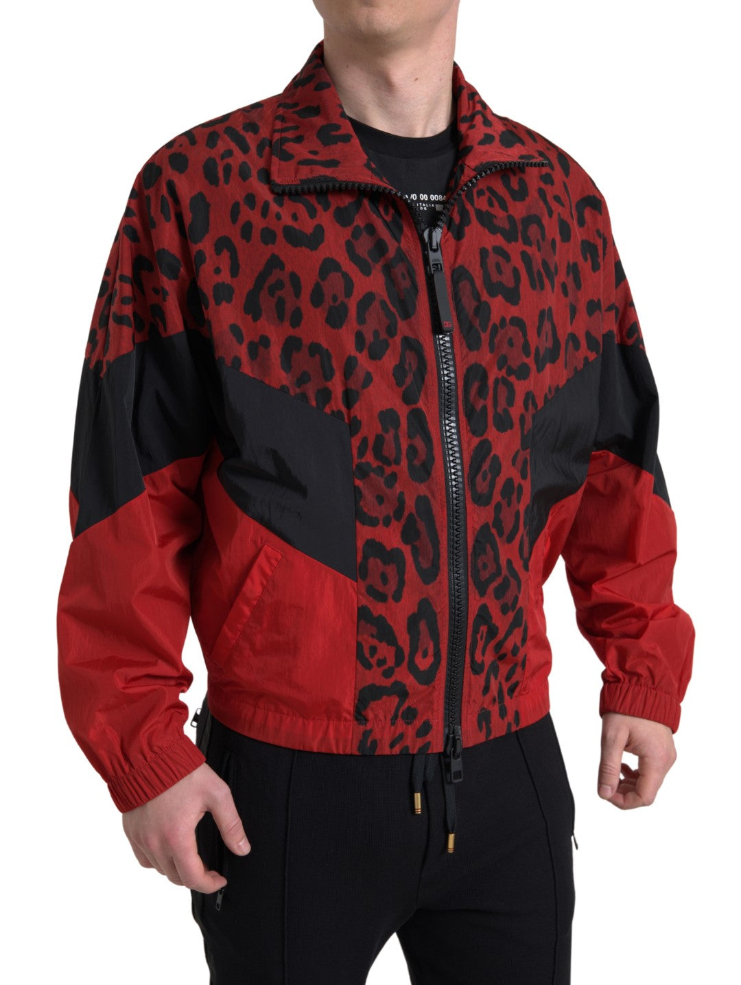 New Dolce & Gabbana Red Leopard Nylon Full Zip Sweater