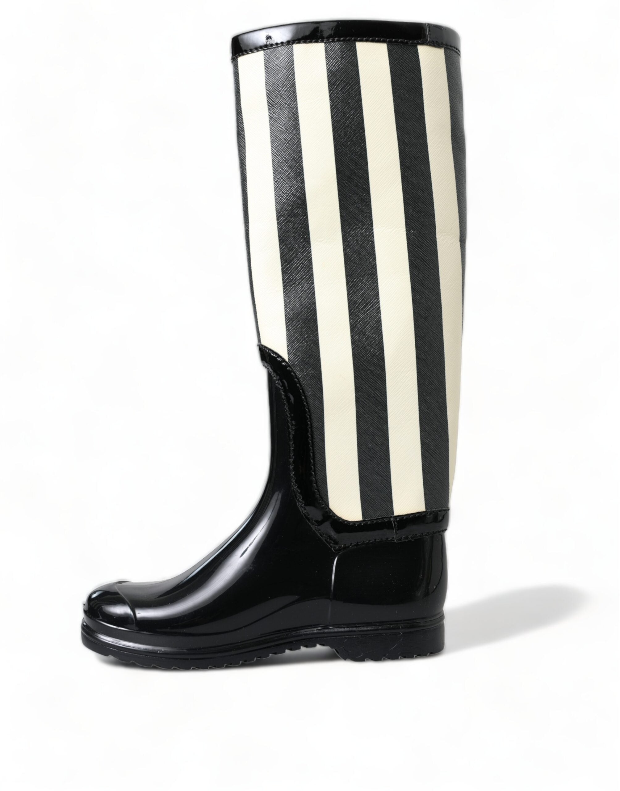 New Dolce & Gabbana Black Rubber Knee High Flat Boots Shoes