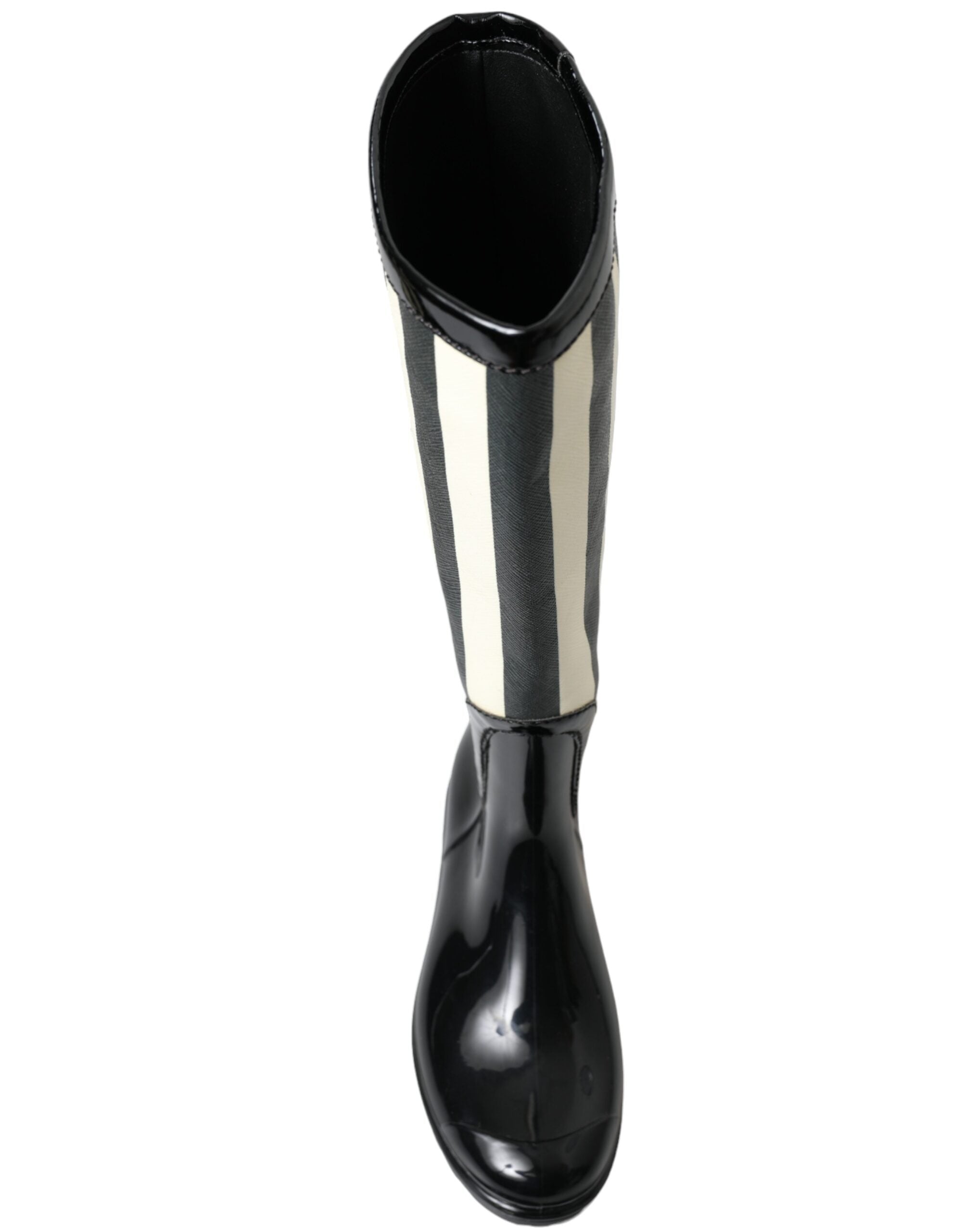 New Dolce & Gabbana Black Rubber Knee High Flat Boots Shoes