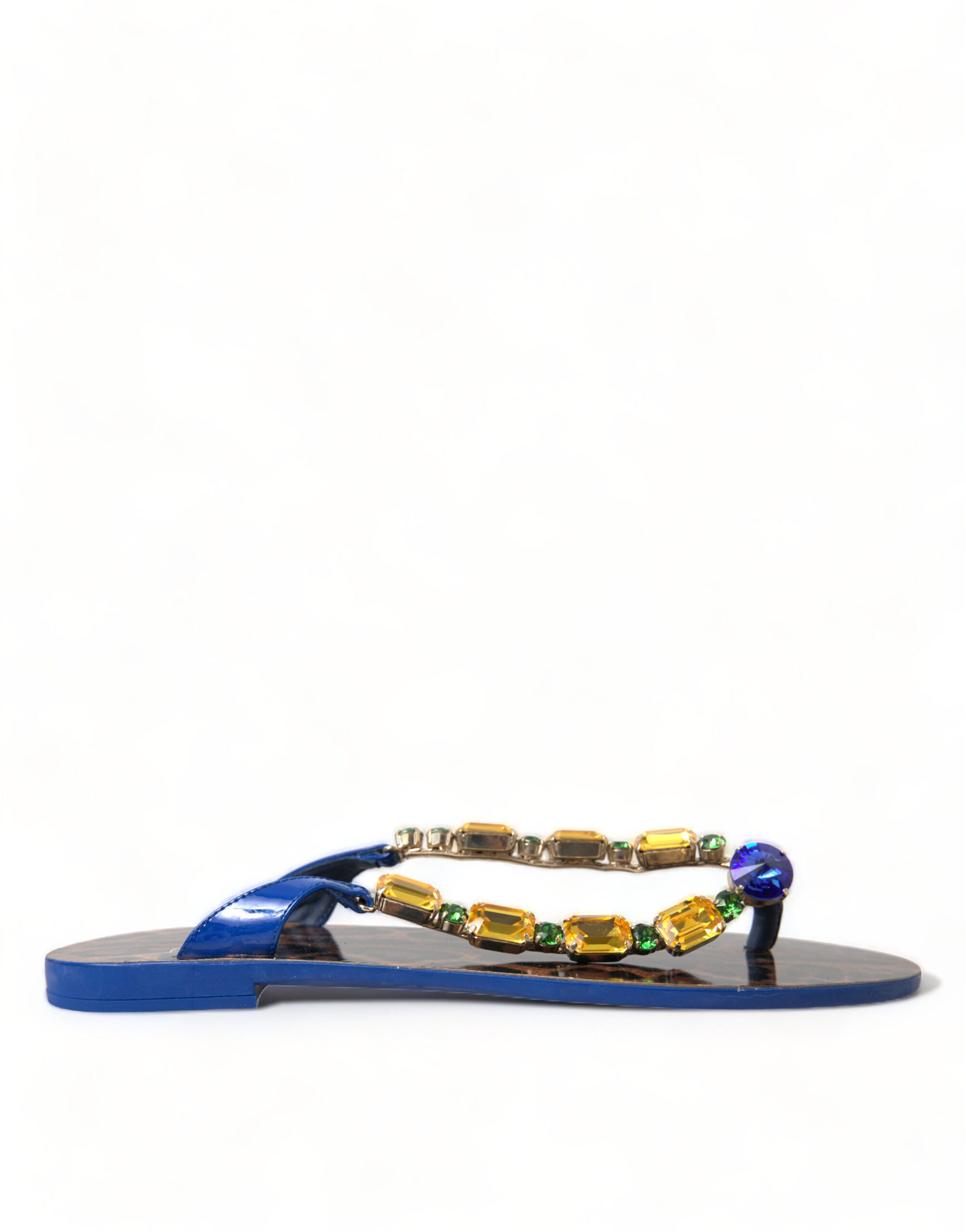 New Dolce & Gabbana Blue Crystals Flats Sandals Beachwear Shoes