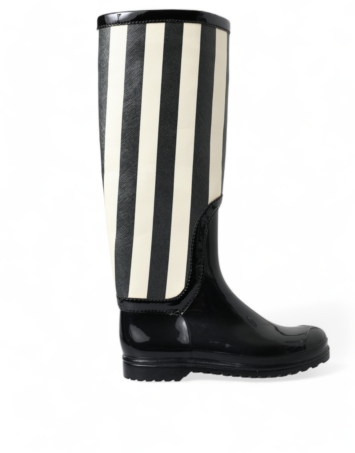 New Dolce & Gabbana Black Rubber Knee High Flat Boots Shoes