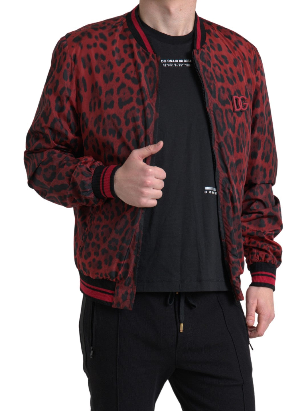 New Dolce & Gabbana Red Leopard Bomber Short Coat Jacket
