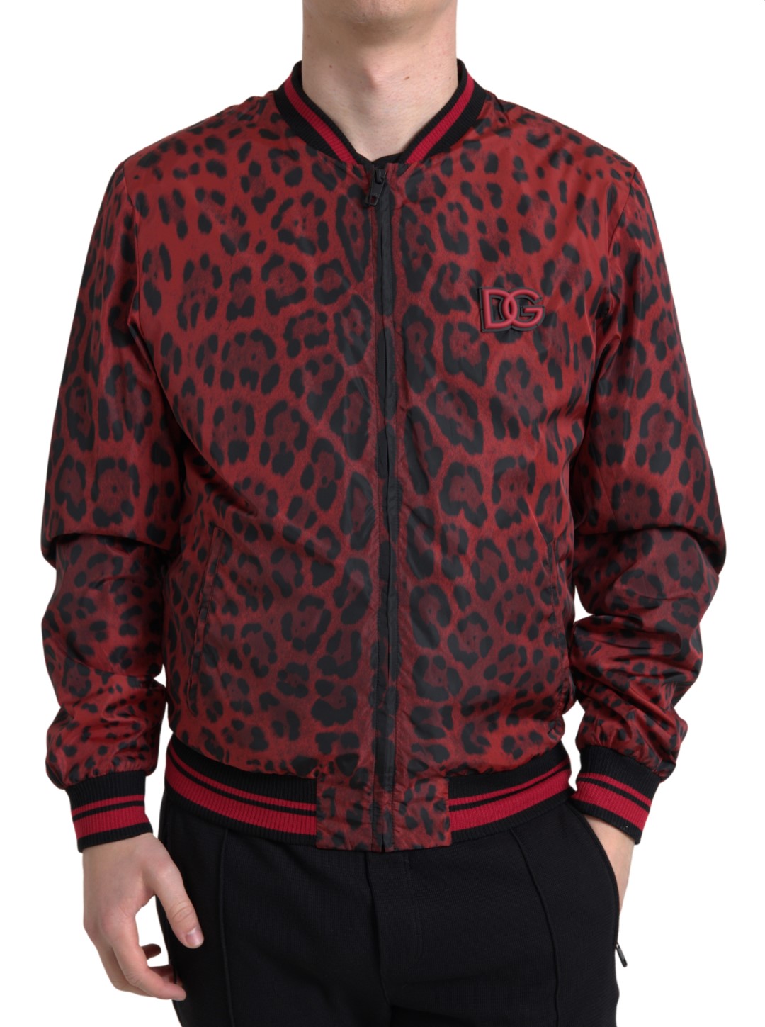 New Dolce & Gabbana Red Leopard Bomber Short Coat Jacket