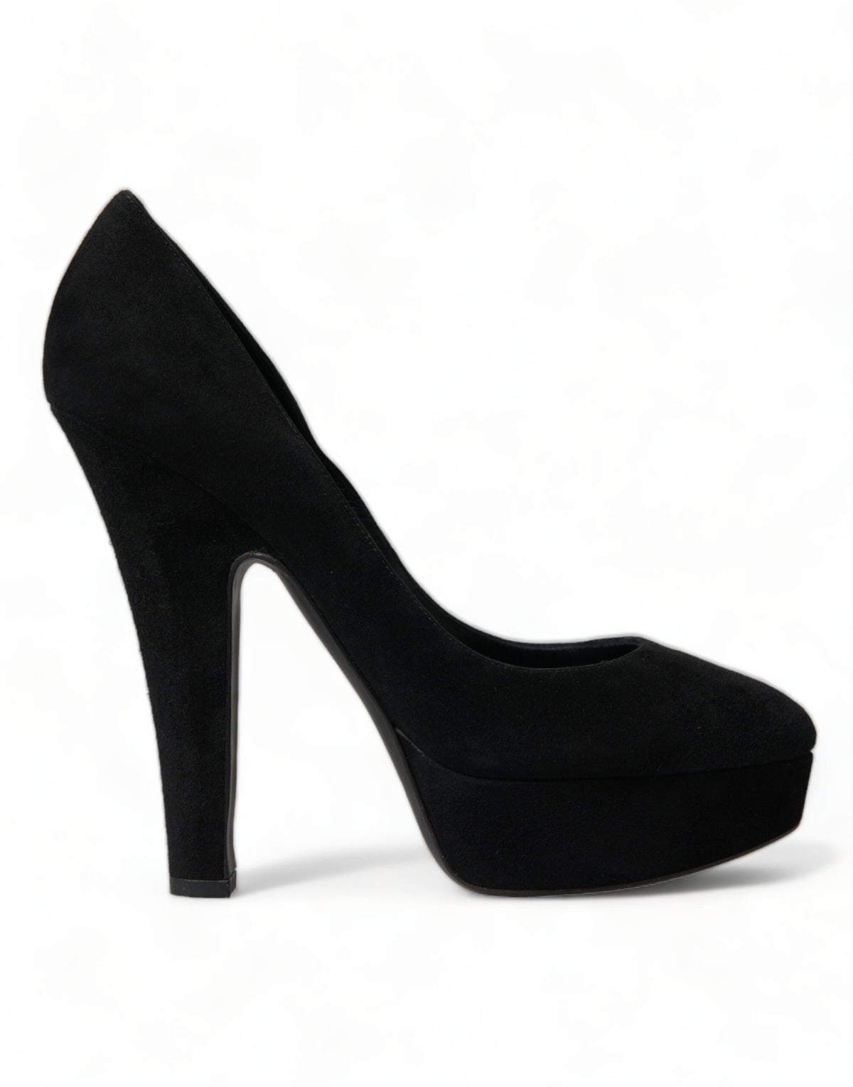 New Dolce & Gabbana Black Suede Leather Platform Heel Pumps Shoes