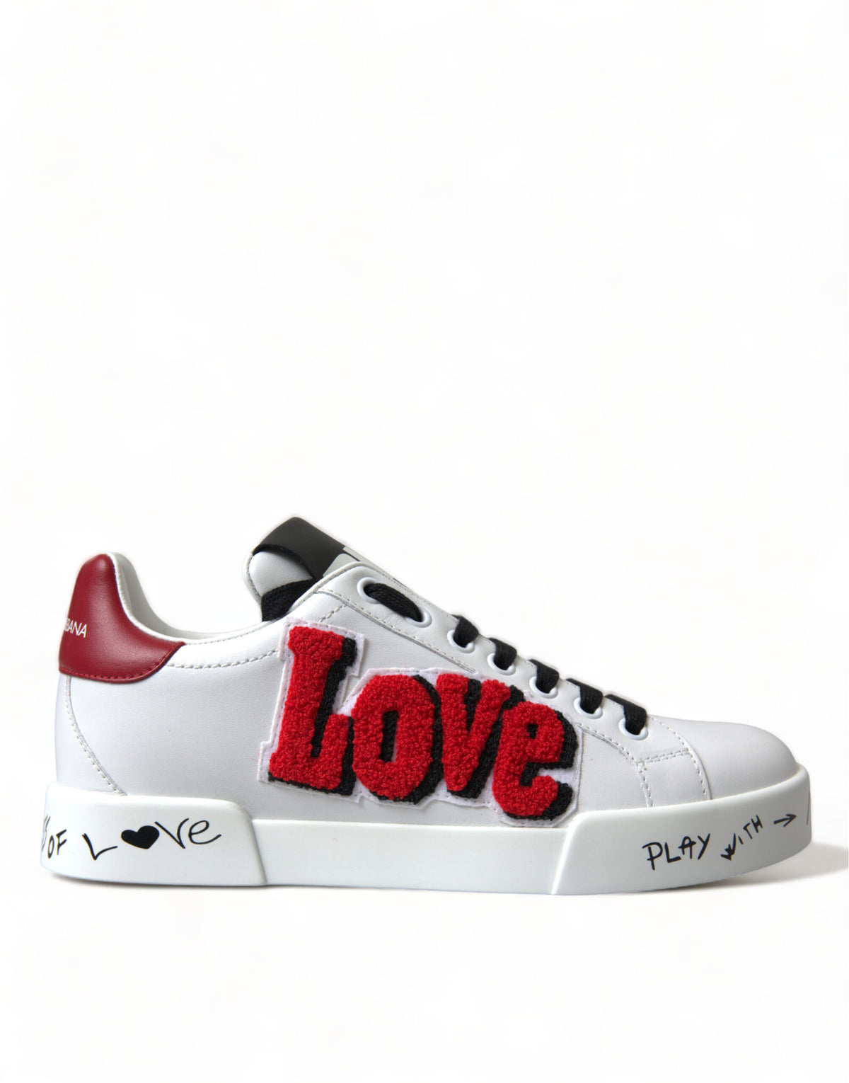 New Dolce & Gabbana White Love Patch Portofino Classic Sneakers Shoes