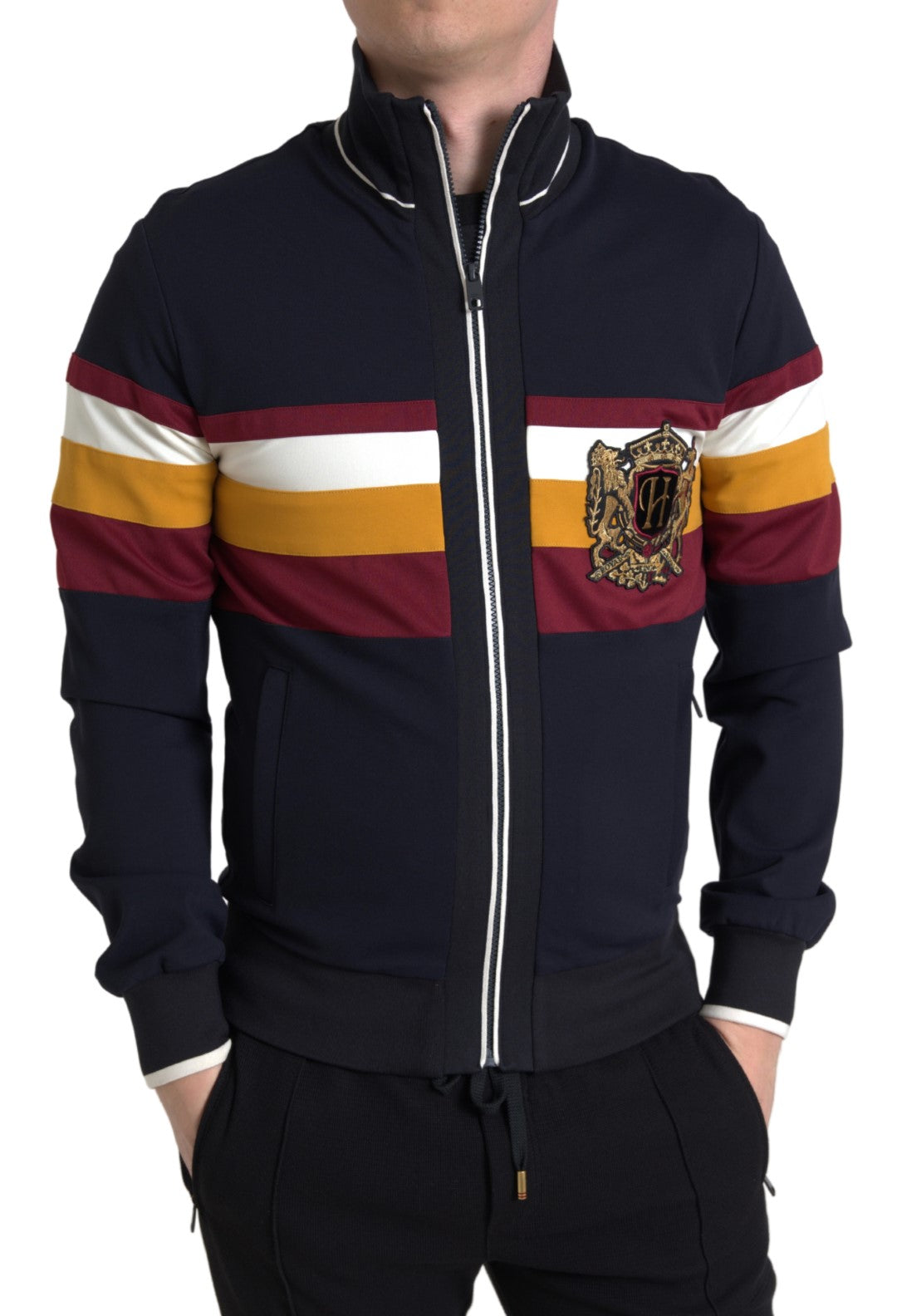 New Dolce & Gabbana Blue Cardigan Heraldic Full Zip Sweater