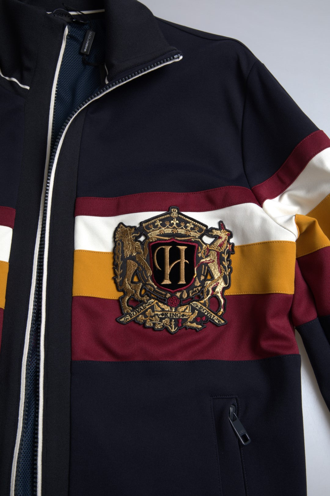 New Dolce & Gabbana Blue Cardigan Heraldic Full Zip Sweater